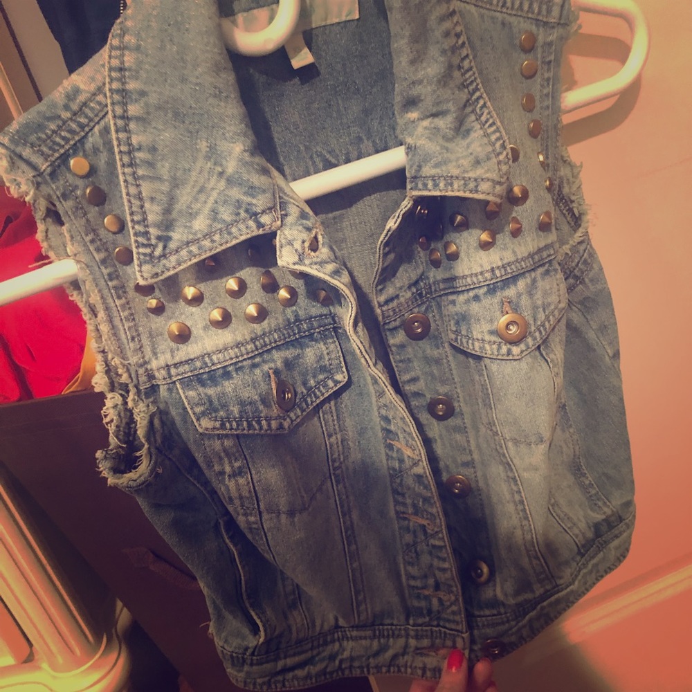 denim studded vest
